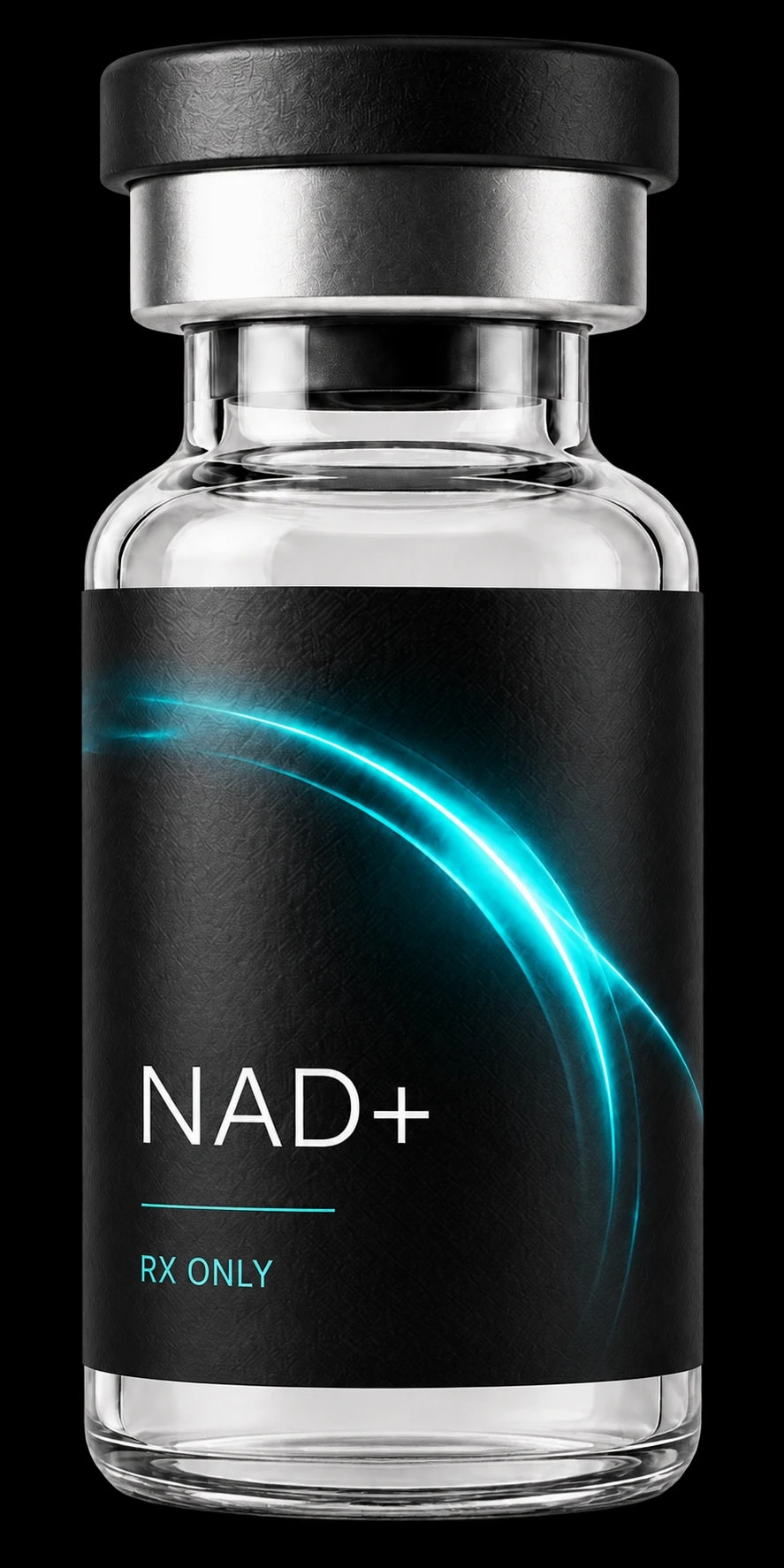 NAD+ prescription vial with a teal label